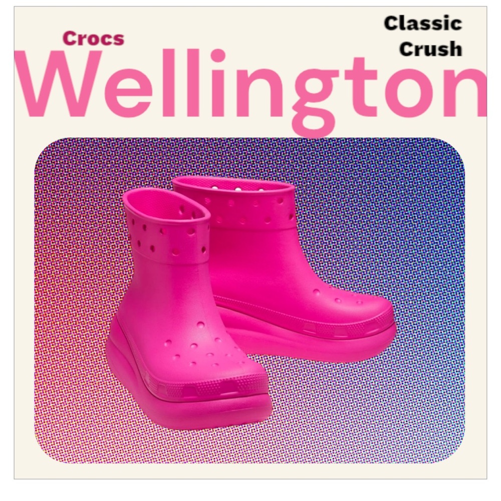 Crocs Pink Wellingtons Classic Crush Boot Women's Size 7 New With Tags - Picture 2 of 7